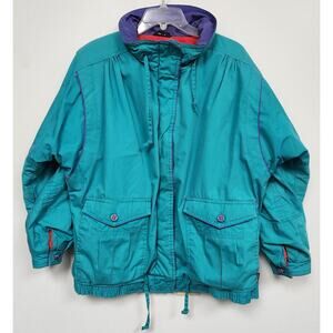 Vintage Izzi Women Teal & Purple Colorblock Puffer Ski Jacket-Size Small